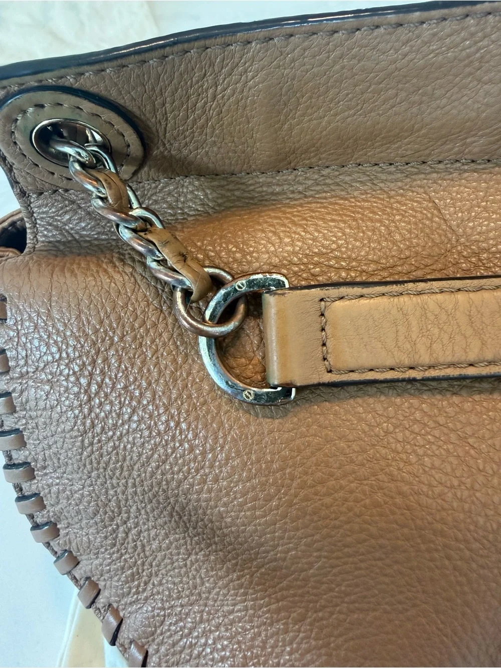 Tory Burch Brown Leather Whipstitch Shoulder Bag